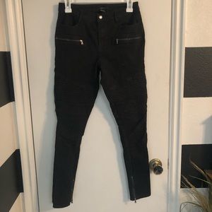Black moto jeggings, zippered ankles and pockets
